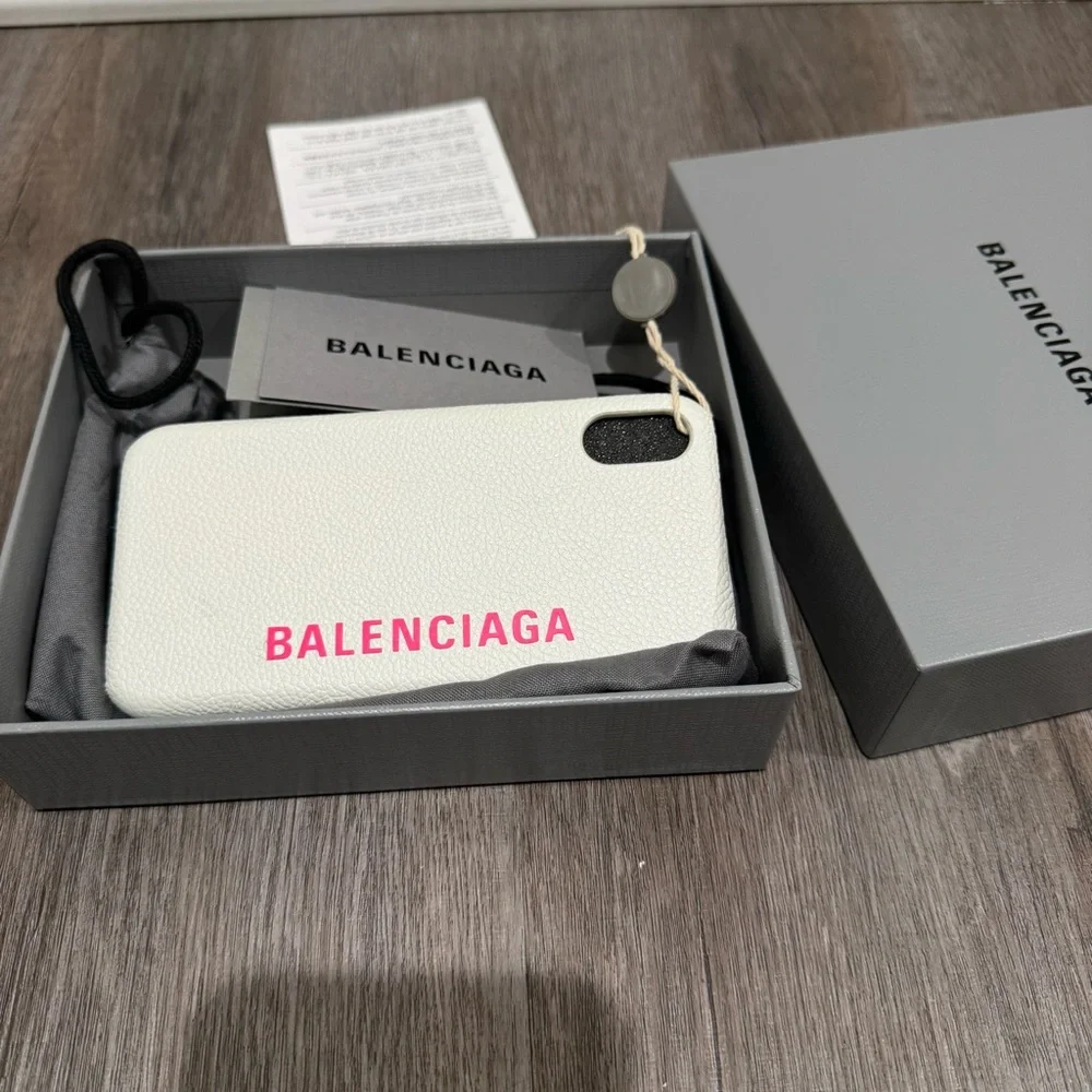 Balenciaga Logo Beige Pink Leather Fits iPhone X through iPhone 10 Phone Case